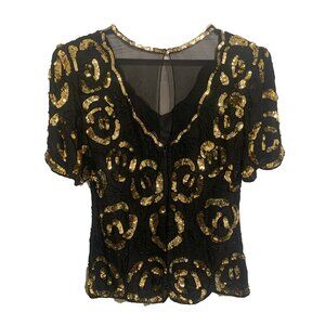 Laurence Kazar VTG 90's Black & Gold Sequined Top Women's SM/M